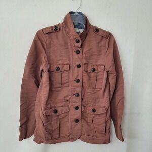 Obey Propaganda Jacket Womens Small Brown Button Front Military Utility‎